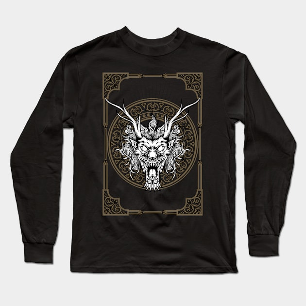 Dragon Head With Classic Frame Ornaments Long Sleeve T-Shirt by YulsArtwork